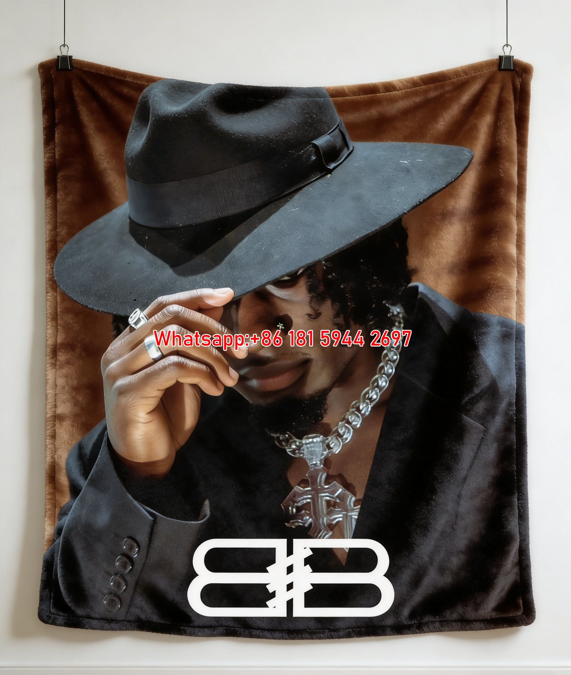 Balenciaga Hip-Hop Portrait Flannel Sofa Throw Blanket for Wall Decor BA079